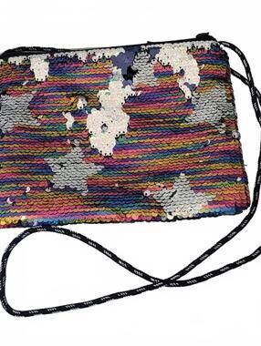 Gap Ladies Small Rainbow Multi Colored Sequin Shoulder Purse Zip Closure Measu
